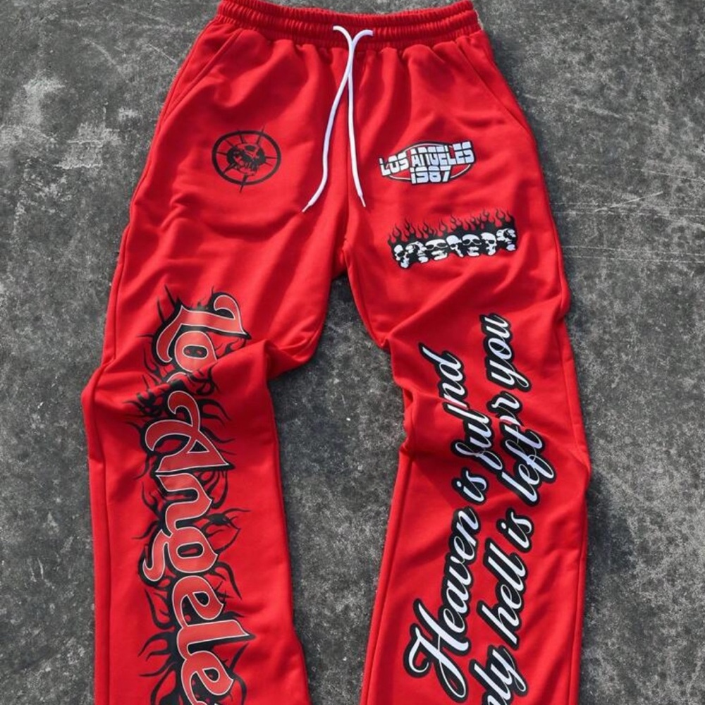 Red Graphic Joggers with Los Angeles Print